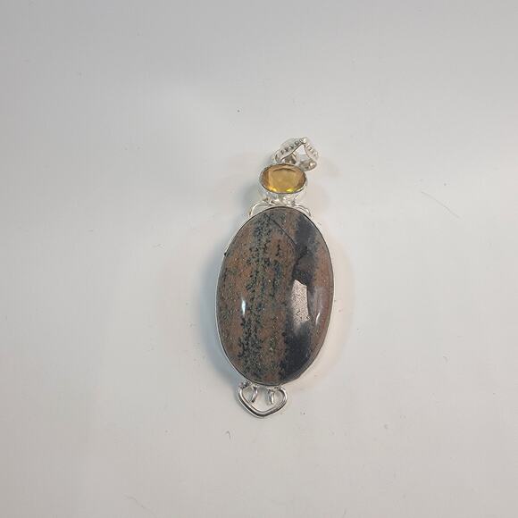Handmade Sterling Silver Pendant Necklace Featuring Kambaba Jasper and Citrine - Picture 2 of 10
